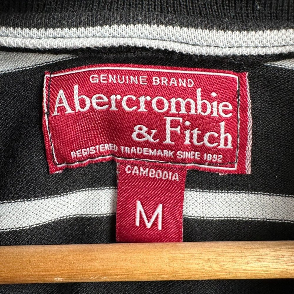Abercrombie & Fitch Shirt Mens Medium Black White Striped Casual Polo Designer - Picture 8 of 14